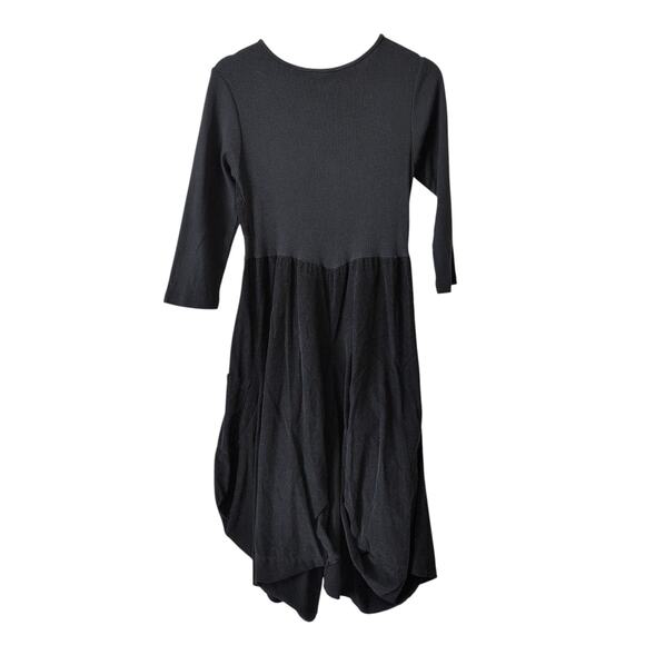 Inizio Dress Medium Cotton Corduroy Bubble Hem Black Magic 2 Pocket Lagenlook M - Picture 3 of 12